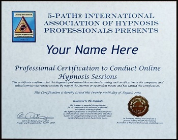 5-PATH® IAHP Sample Certificate to Conduct Hypnosis Sessions Online