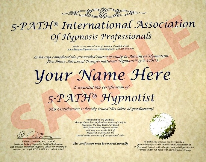 5-PATH® Hypnotist Sample Certificate